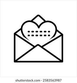 Vector black line icon for love letter