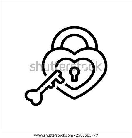 Vector black line icon for love lock