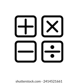 Vector black line icon mathematical signs isolated on white background