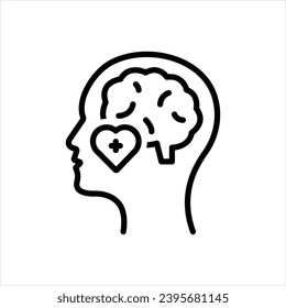 Vector black line icon for mental health