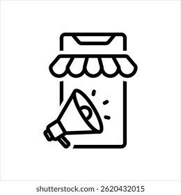 Ícone de linha preta vetorial para marketing móvel
