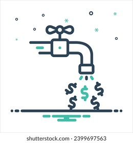 Icono de la línea negra del vector para el flujo de dinero