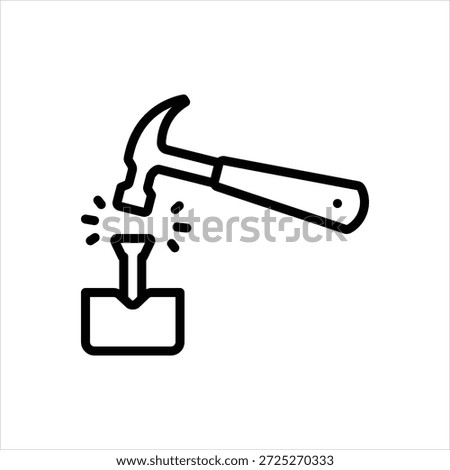 Vector black line icon for nails and hammer