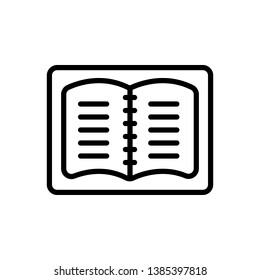 Vector black line icon for notebook