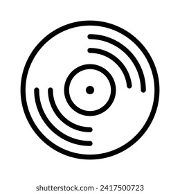 Vector black line icon old music disc isolated on white background