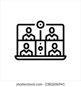 Vector black line icon for online meeting