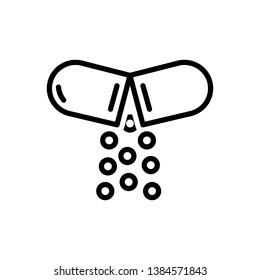 Vector black line icon for open pill