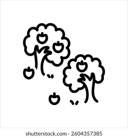 Vector black line icon for orchard