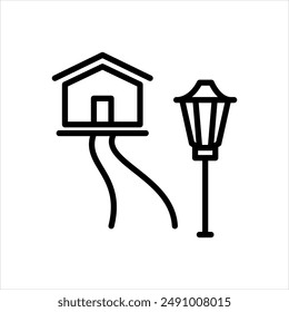 Vector black line icon for outdoor light