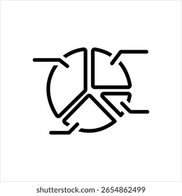 Vector black line icon for pie chart