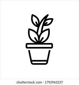 Vector black line icon for plant