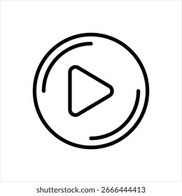 Vector black line icon for play button