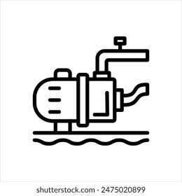 Vector black line icon for pool pump