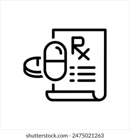 Vector black line icon for prescribed medicines