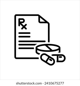 Vector black line icon for prescription