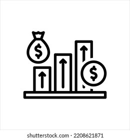 Icono de la línea negra del vector para obtener beneficios