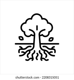 Vector black line icon for roots