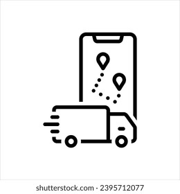 Vector black line icon for route planning