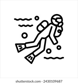 Vector black line icon for scuba dive