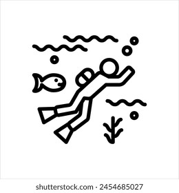 Vector black line icon for scuba diving