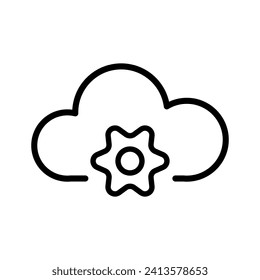 Vector black line icon setting cloud isolated on white background