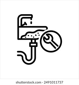 Vector black line icon for sink repair