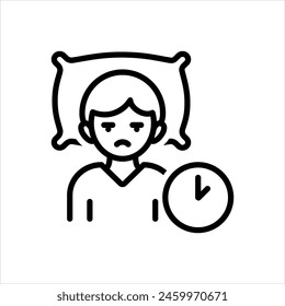 Vector black line icon for sleep problem