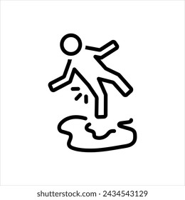 Vector black line icon for slippery
