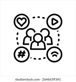 Vector black line icon for social media group