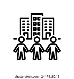 Vector black line icon for society 