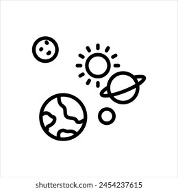 Vector black line icon for solar system