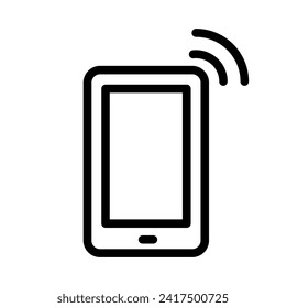 Vector black line icon sound on phone isolated on white background