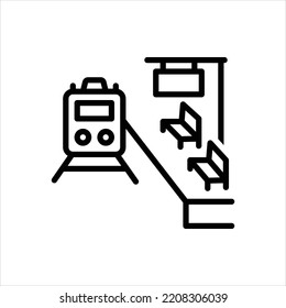 Vector black line icon for station