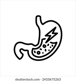 Icono de la línea negra del vector para irritación del estómago