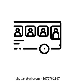 Icono de la línea negra del vector para el estudiante sentado en el autobús
