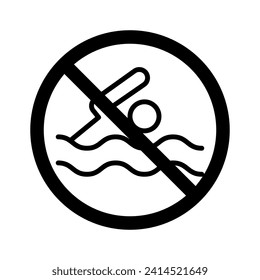 Vector black line icon swimming is prohibited isolated on white background