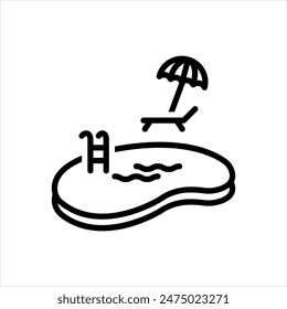 Vector black line icon for swimming pool