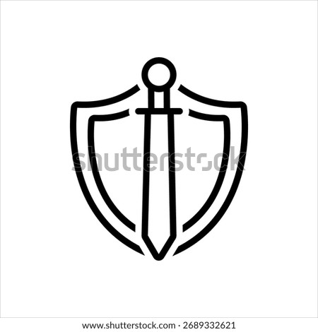 Vector black line icon for sword and shield