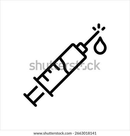 Vector black line icon for syringe