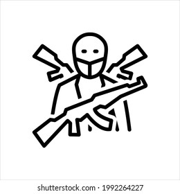 Vector black line icon for terrorism