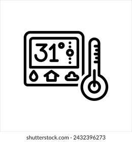 Vector black line icon for thermostat