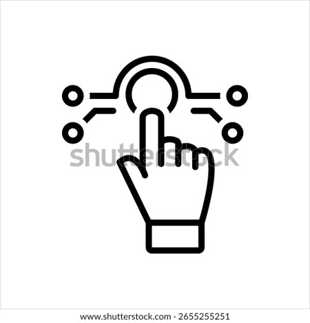 Vector black line icon for touchscreen hand