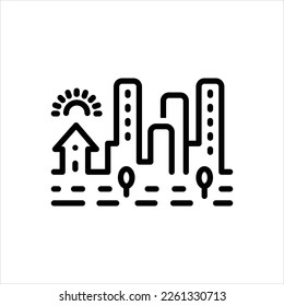 Vector black line icon for township