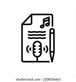 Vector black line icon for transcription