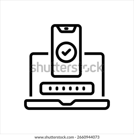 Vector black line icon for two factor authentication