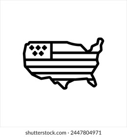 Vector black line icon for united states