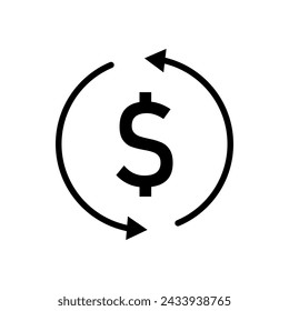 Vector black line icon update forecast for dollar isolated on white background