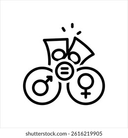 Vector black line icon for wages equality