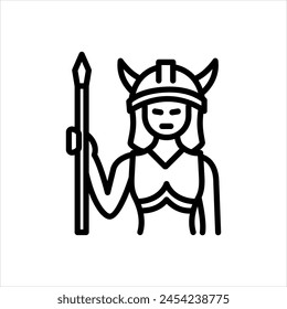 Vector black line icon for warrior woman