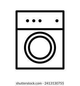 Vector black line icon washing machine isolated on white background